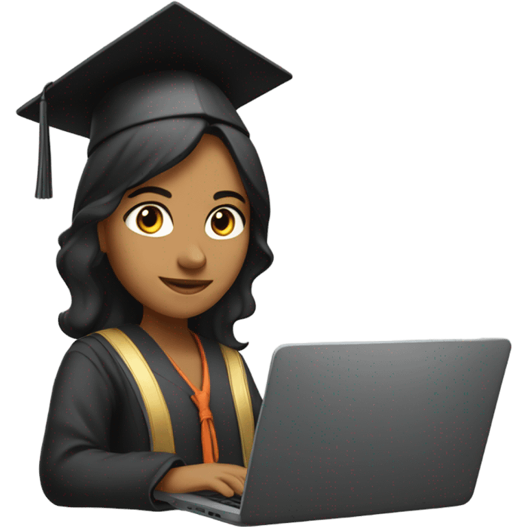 Indian girl wearing graduate hat and typing on laptop emoji