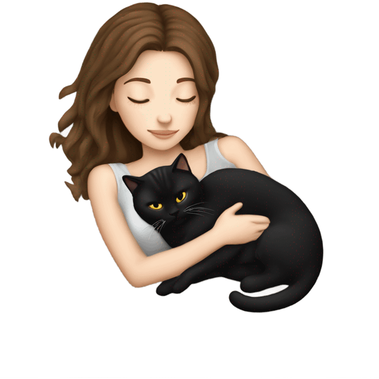 White girl brown hair sleeping with black kitty emoji