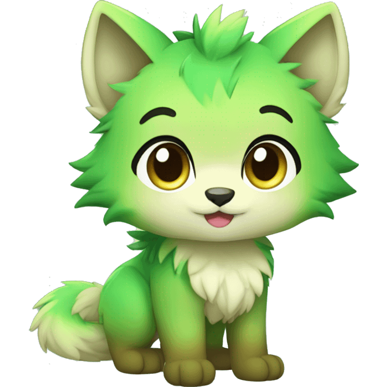 shiny, colorful, green, gradient, Kemono-style, Chibi, Anthro-Fur-Sona-Fakémon, Full Body emoji