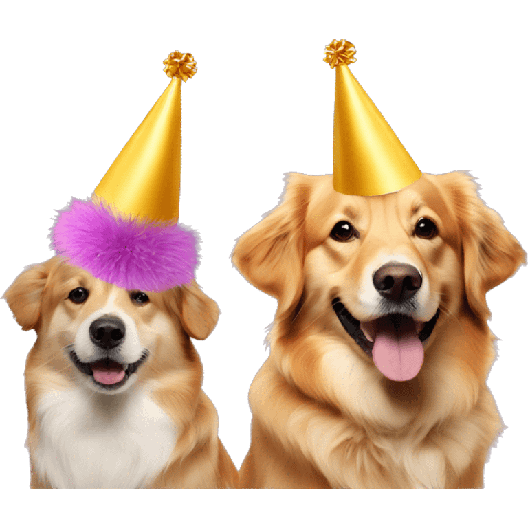 golden retriever with party hat, corgi with party hat emoji