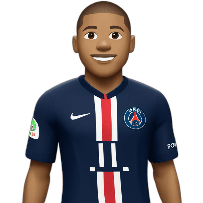 Kylian Mbappe with PSG kit with his celebration emoji