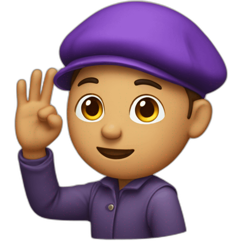 AN ARTIST IN A PURPLE BERET WAVES HIS HAND emoji