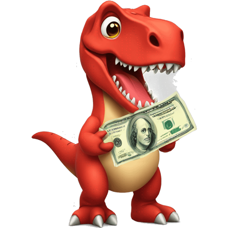 cute red t-rex with money emoji