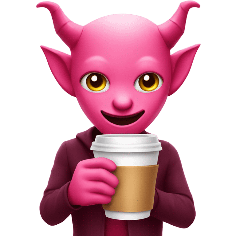 Cute pink devil holding coffee emoji