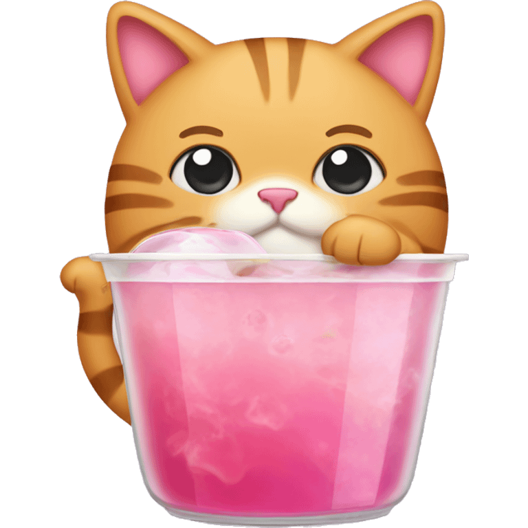 Pink fat cat drinking bubble tea emoji