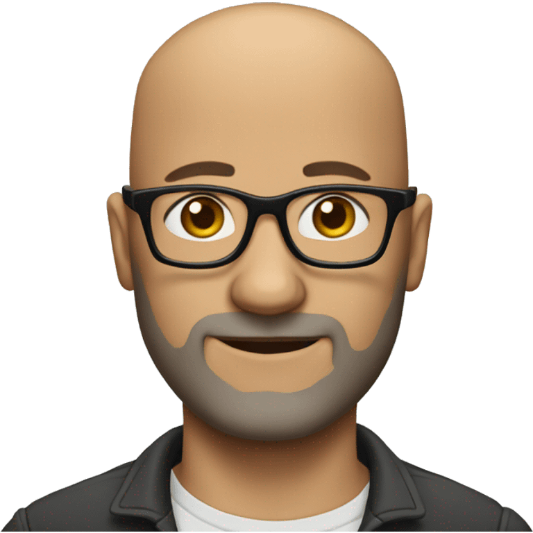 45 year old bald man with glasses and shaved beard emoji