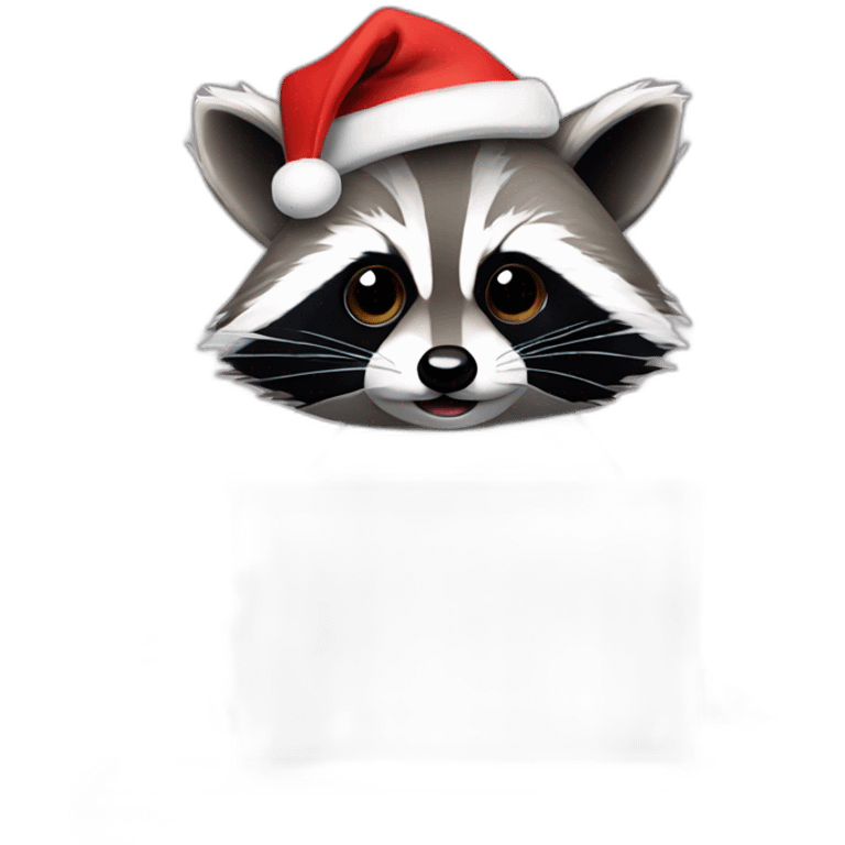 raccoon with a christmas hat behind a laptop emoji