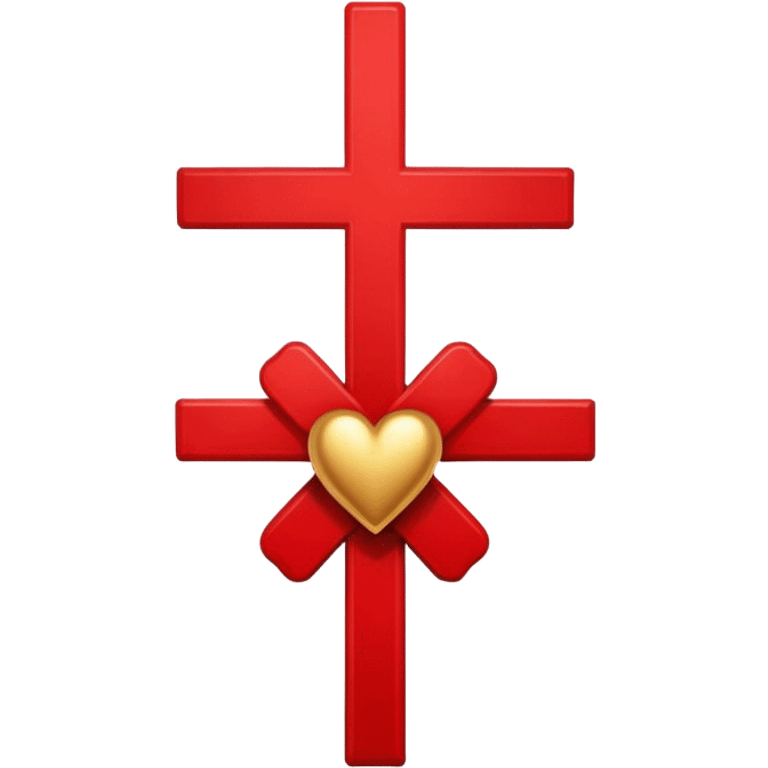 Two red  hearts connected by one simple gold cross  emoji