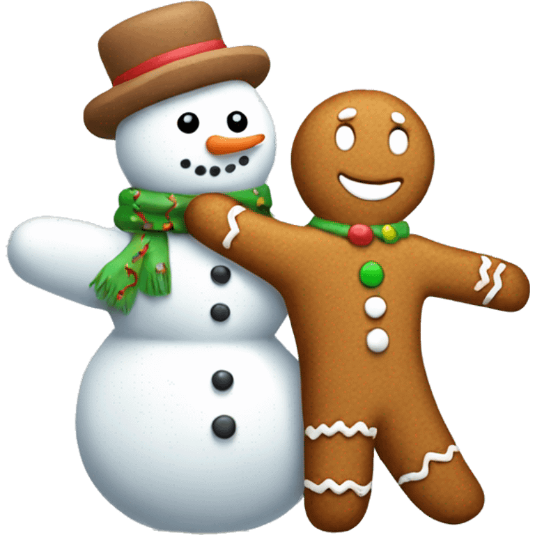 gingerbread man hugging a snowman emoji