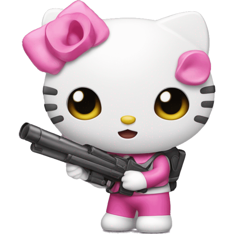 a hello-kitty holding a pink bazooka emoji