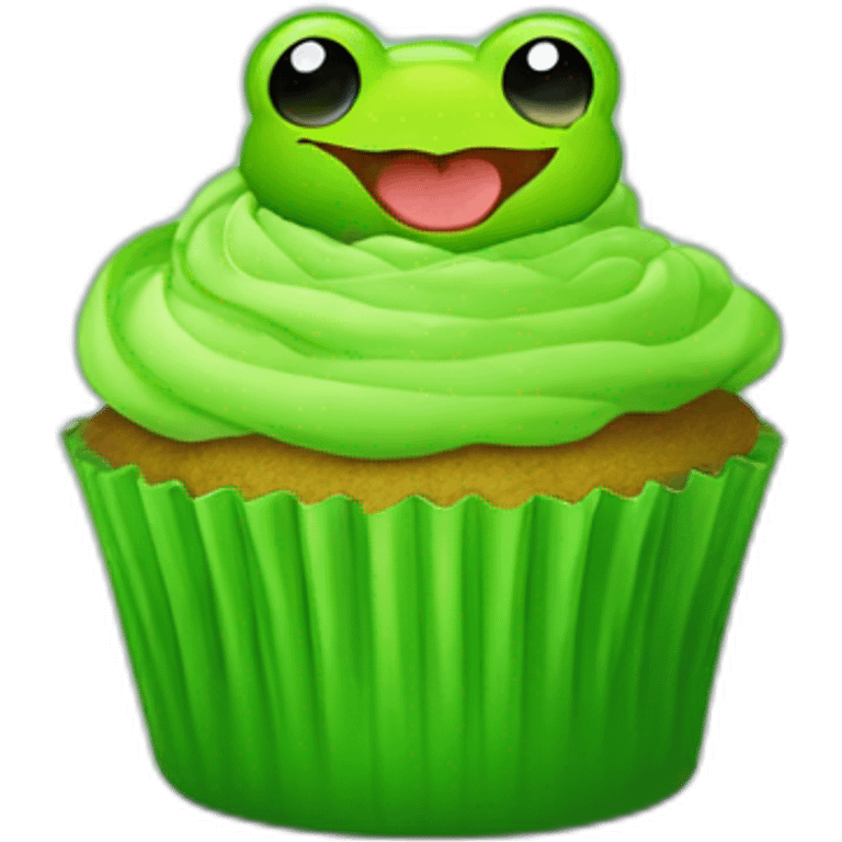 Happy bright green cupcake with a frog on top emoji