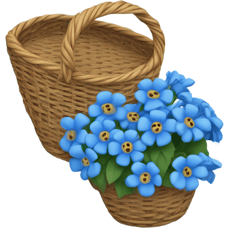 Blue flowers in a basket on a blue picnic mat emoji