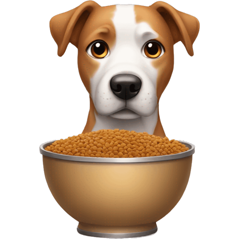 dog with dog food in bowl in front of him emoji