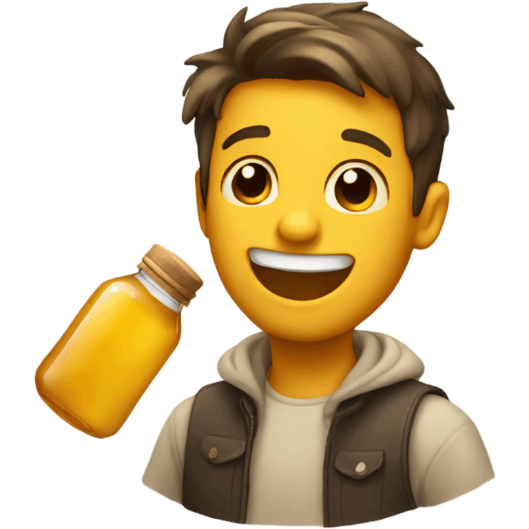 A smiling guy spitting honey emoji