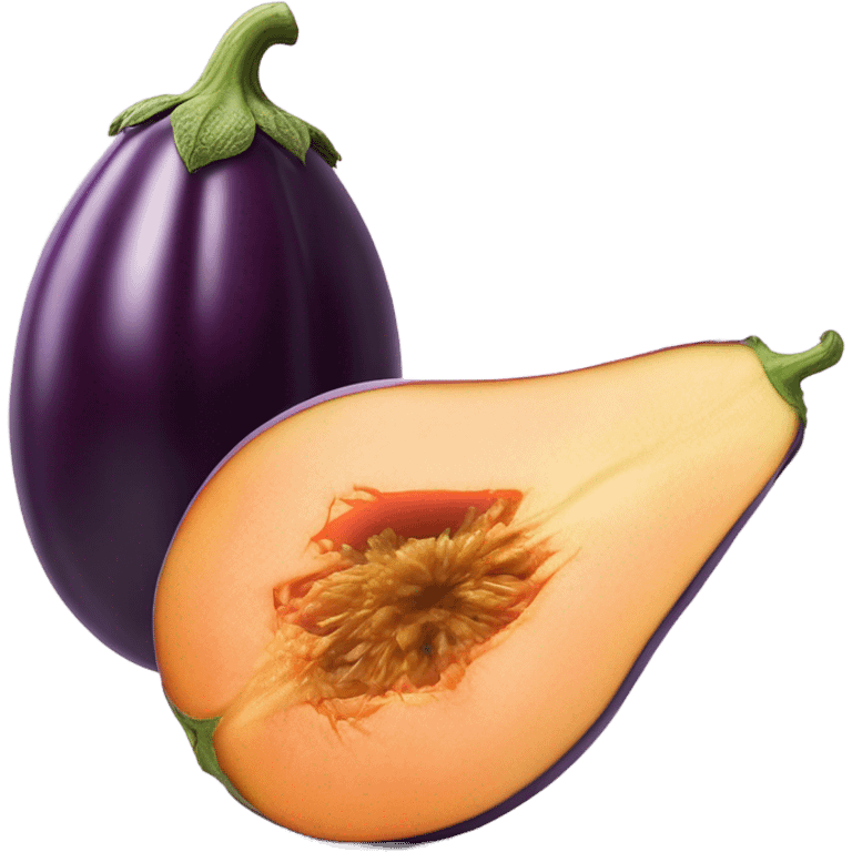 Egg plant in the middle of a peach ￼ emoji