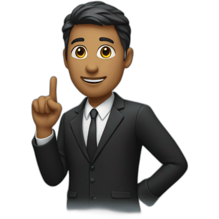 A teacher in black suit pointing finger up emoji