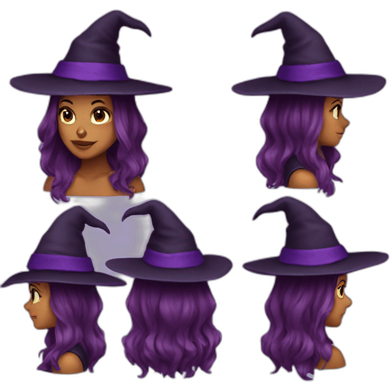 woman witch brown hat purple hair emoji