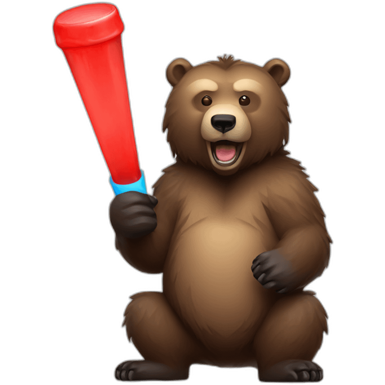 Grizzly holding 1 blue colored and 1 red colored light stick emoji