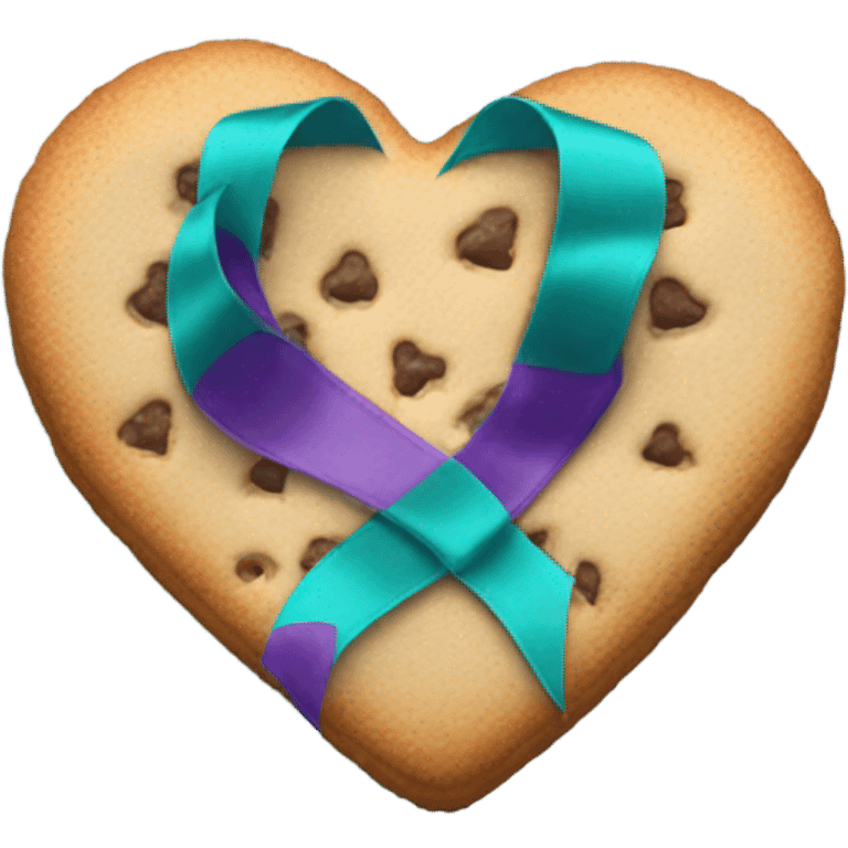 Cookie heart with teal purple support ribbon emoji