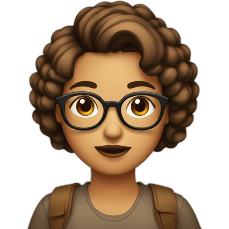 Chica pelo corto y marrón con gafas emoji