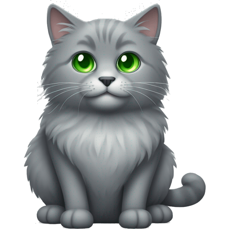 fluffy grey cat with green eyes emoji