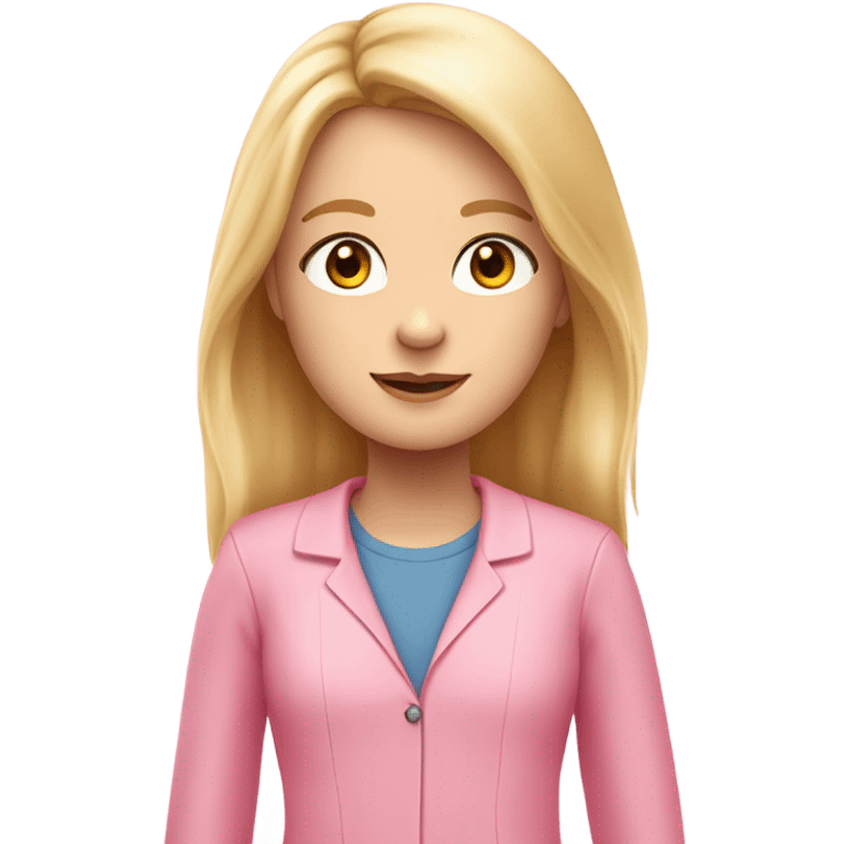 een meisje met blond haar en die is heel mooi met een roze schooloutfit emoji