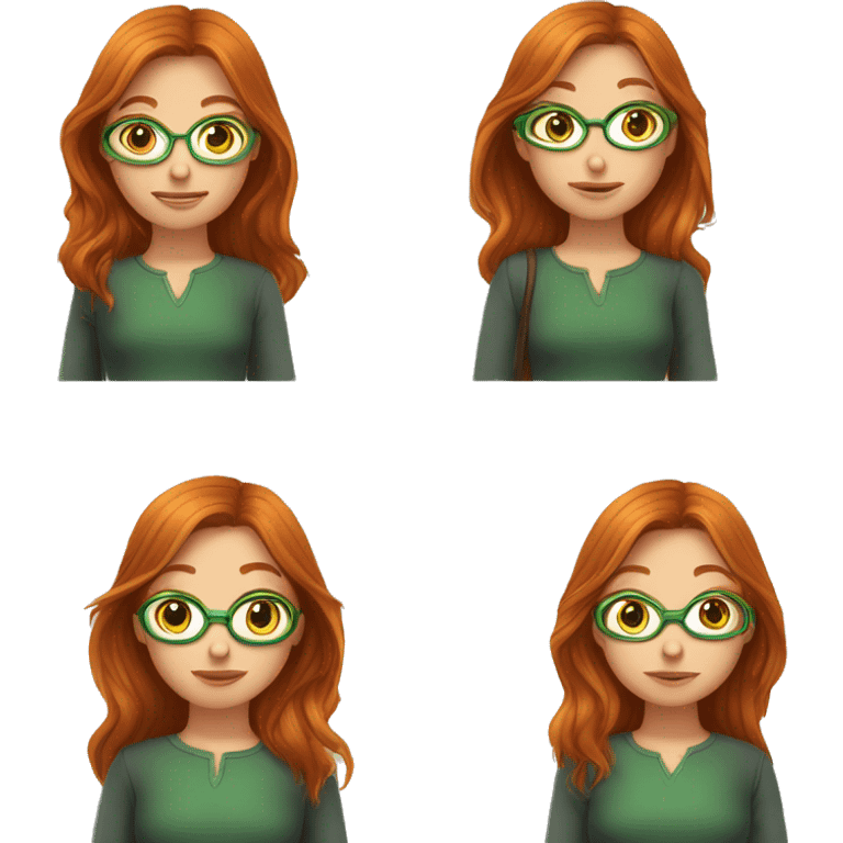 une fille rousse avec les yeux verts lunette cheveux queue cheval emoji