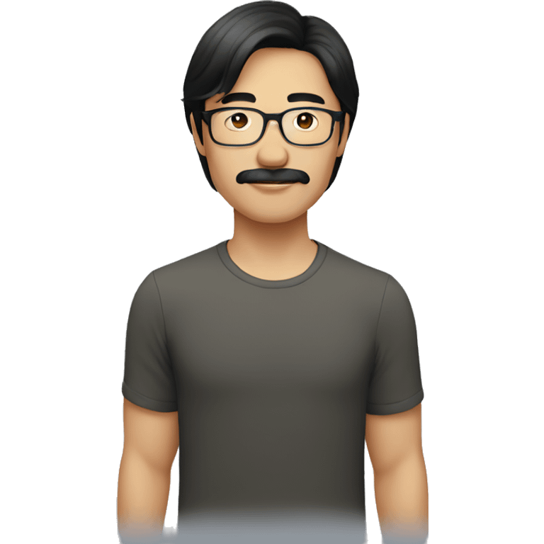 a shoulder length black-haired asian man, using glasses, with mustache emoji