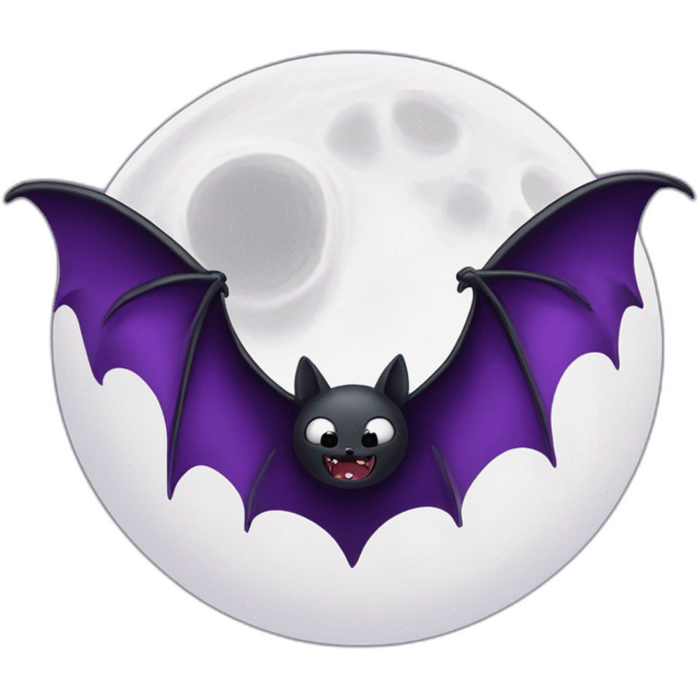 purple black vampire bat wings flying in front of large dripping grey crescent moon emoji