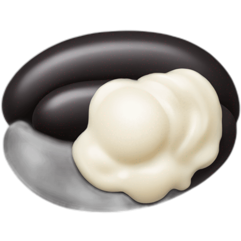 black sausage with 2 black meatballs and white sauce emoji