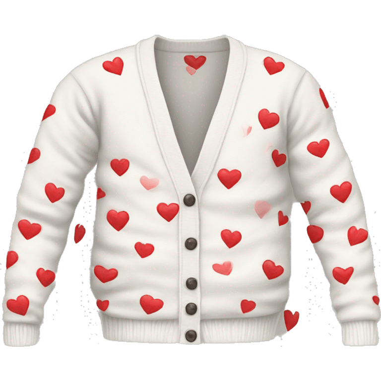 white cardigan with heart pattern emoji