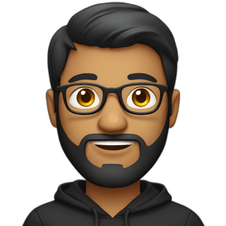 indian guy with glasses, laptop and french beard wearing a black hoodie emoji