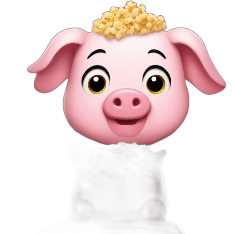 Cute Pig sitting with popcorn in the movie theater emoji