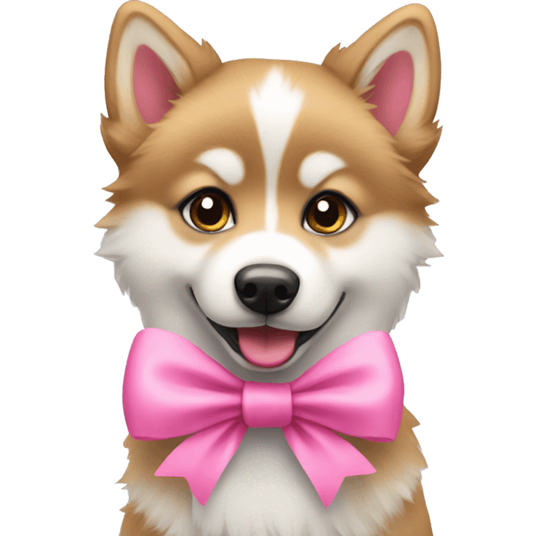 Pomsky wearing a pink bow emoji