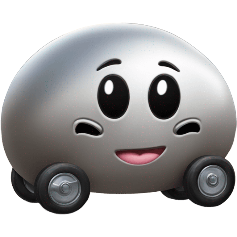 Metal cute black eyes Kirby ball driving on 4 car wheels emoji