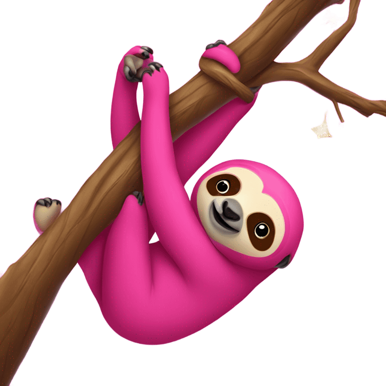 Hot pink sloth with glitter hanging on a tree  emoji