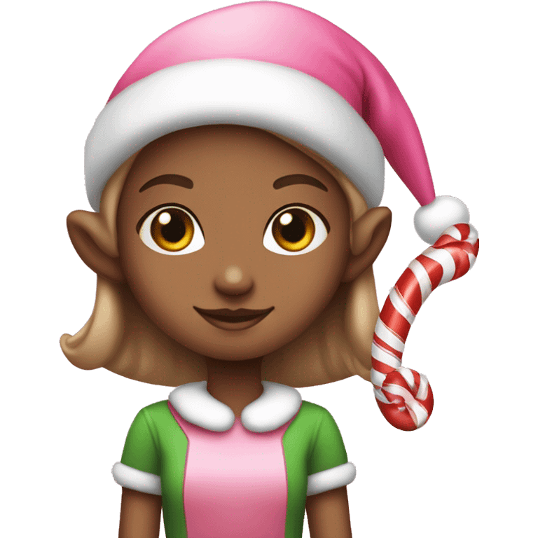 Girl elf holding a candy cane pink emoji