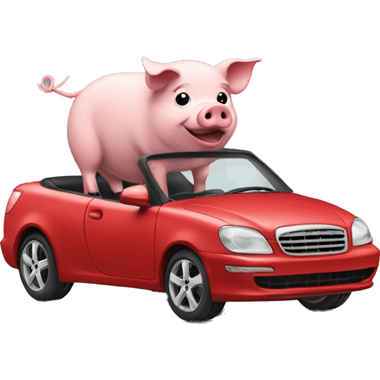 Pig driving red car emoji