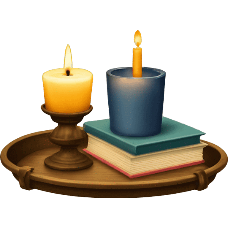 vintage tray with books and candle emoji