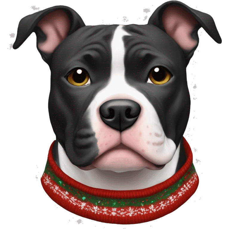 Black and white pitbull with Christmas sweater emoji