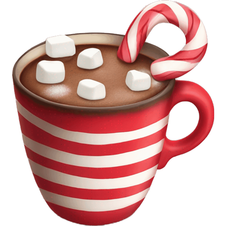 hot chocolate mug with marshmallows and candy cane emoji