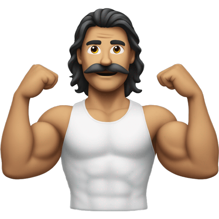 flexing muscular man with a mustache and a mullet emoji