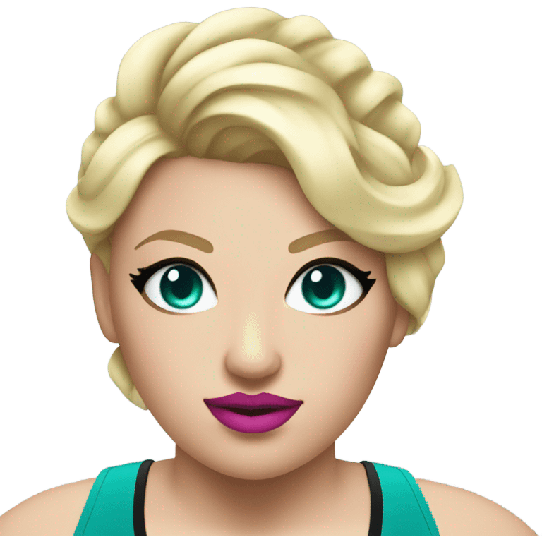 A blonde BBW female wrestler with pink lips and teal eye shadow emoji