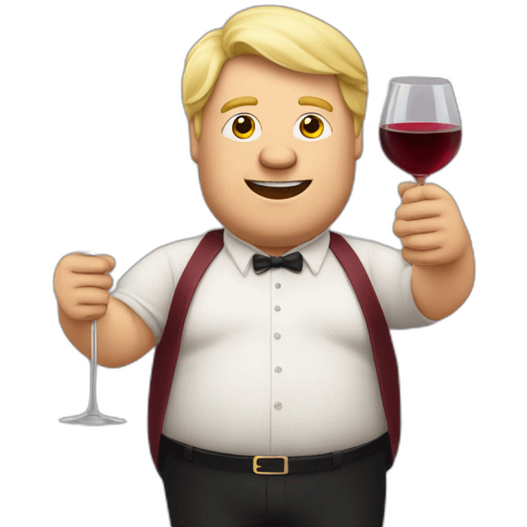 Fat blond man with a glass of red wine in his hand dan un like a drunk emoji