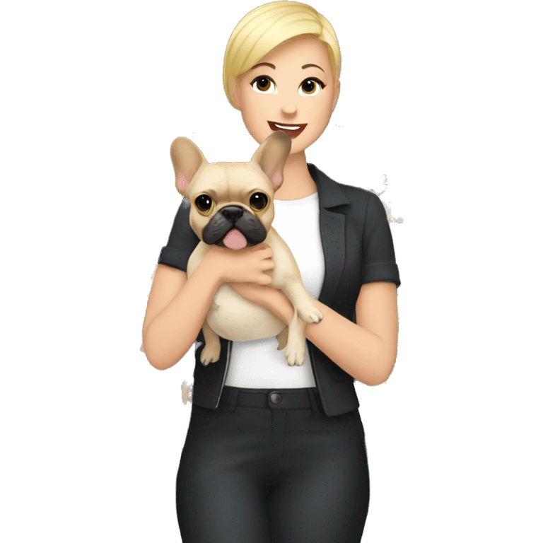 Blonde short hair woman holding French bulldog emoji