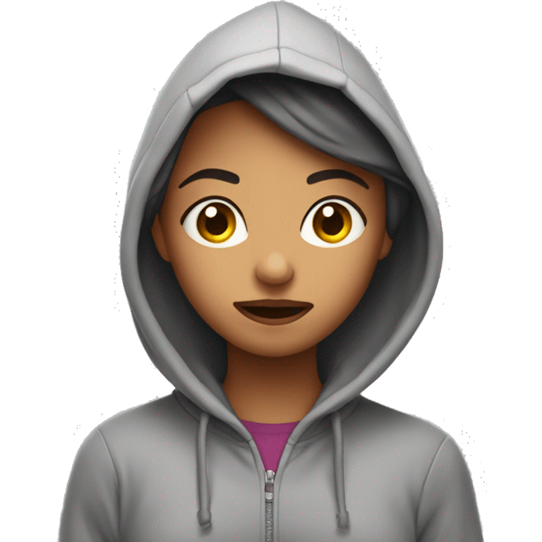 Teen girl in hoodie sticking tongue out emoji