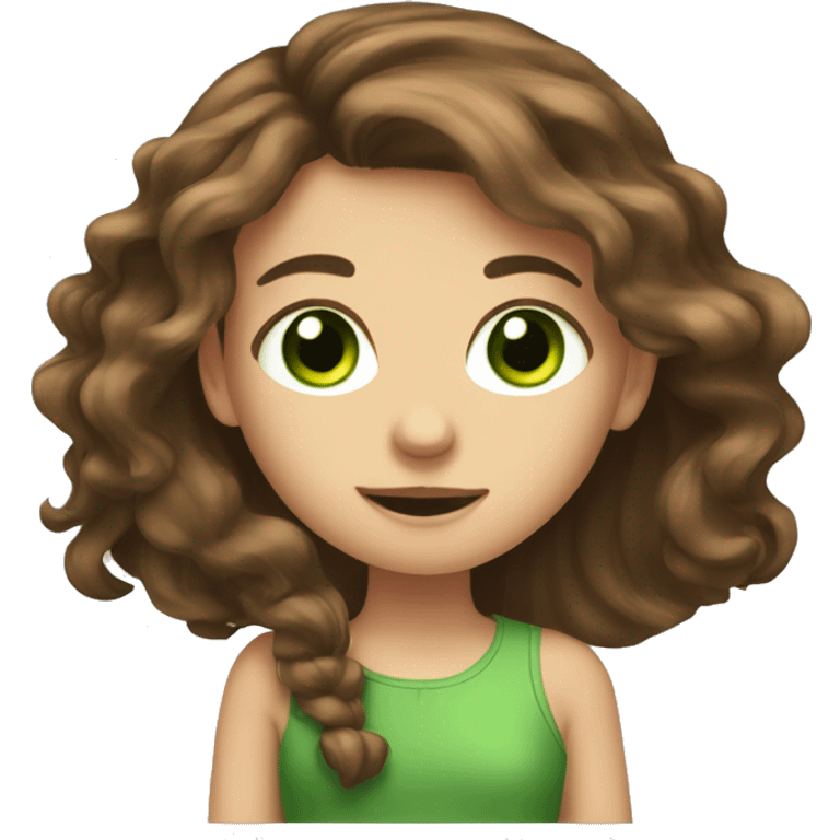 Cute girl with long brown hair and green eyes emoji