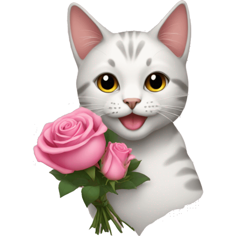 Cat with pink roses bouquet  emoji