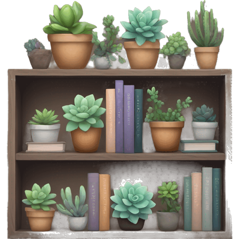 Aesthetic bookshelf with succulents  emoji