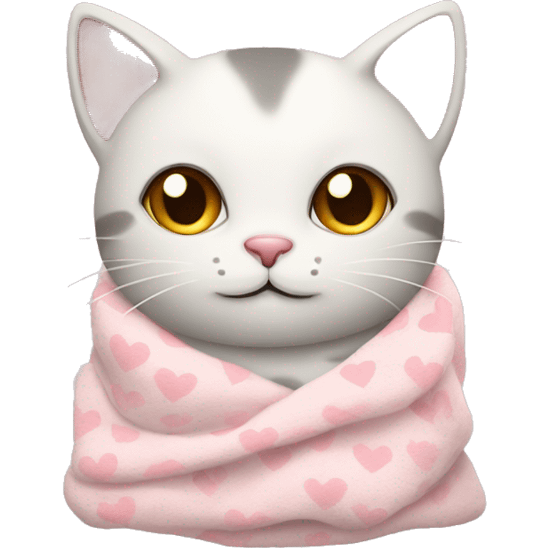 cat with a cozy light pink heart pattern blanket  emoji